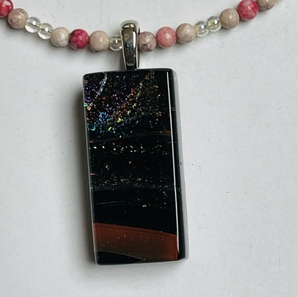 Handmade Necklace Silver Tone Glass Pendant Womens Holiday Gift - Picture 4 of 6